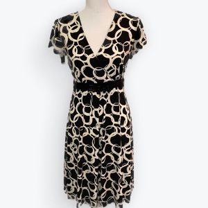 EUC Apt. 9 Cream & Black Circle Pattern Empire Waist Dress